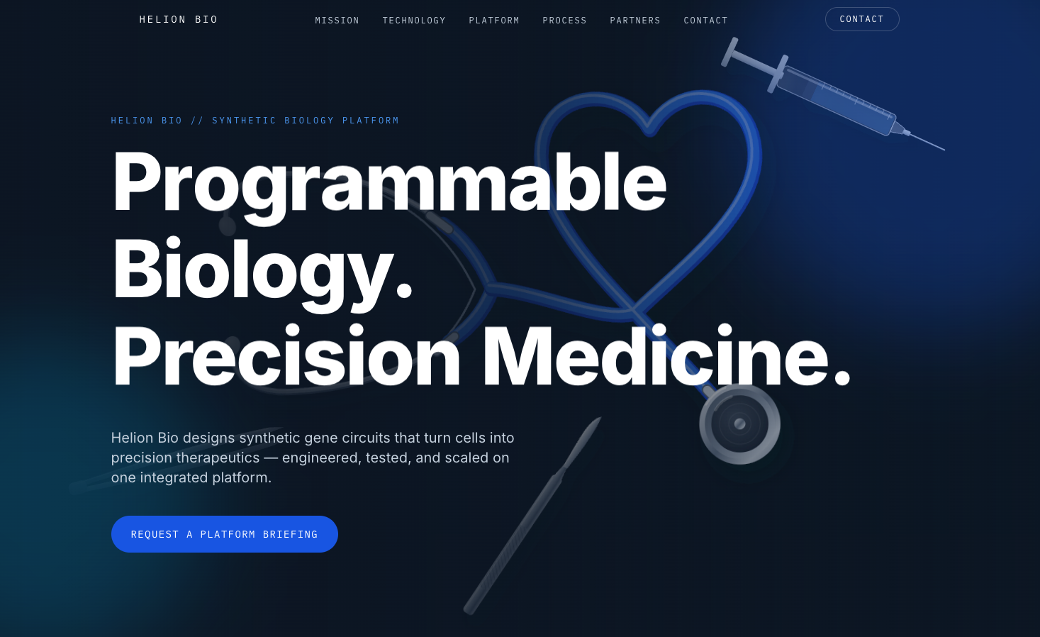 Helion Bio landing page screenshot 1